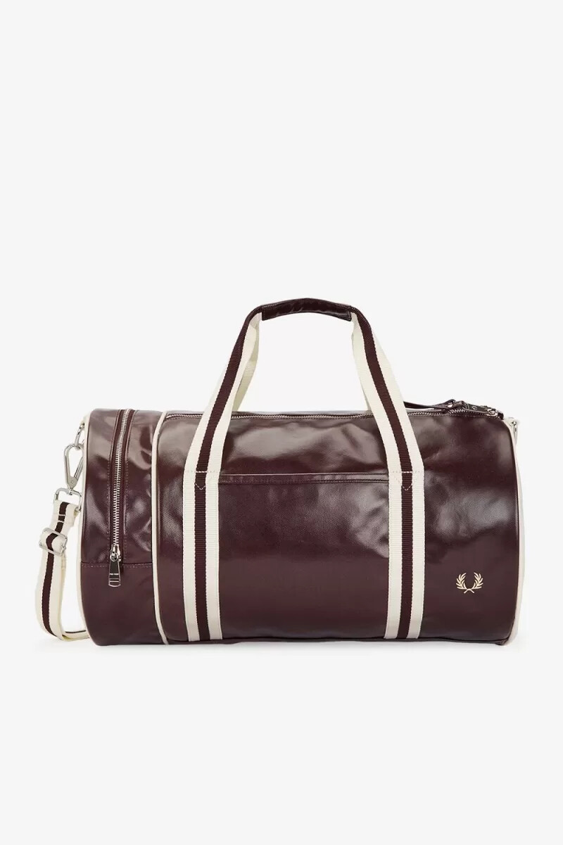bolso fred perry classic barrel para hombre color rojo oscuro y beige