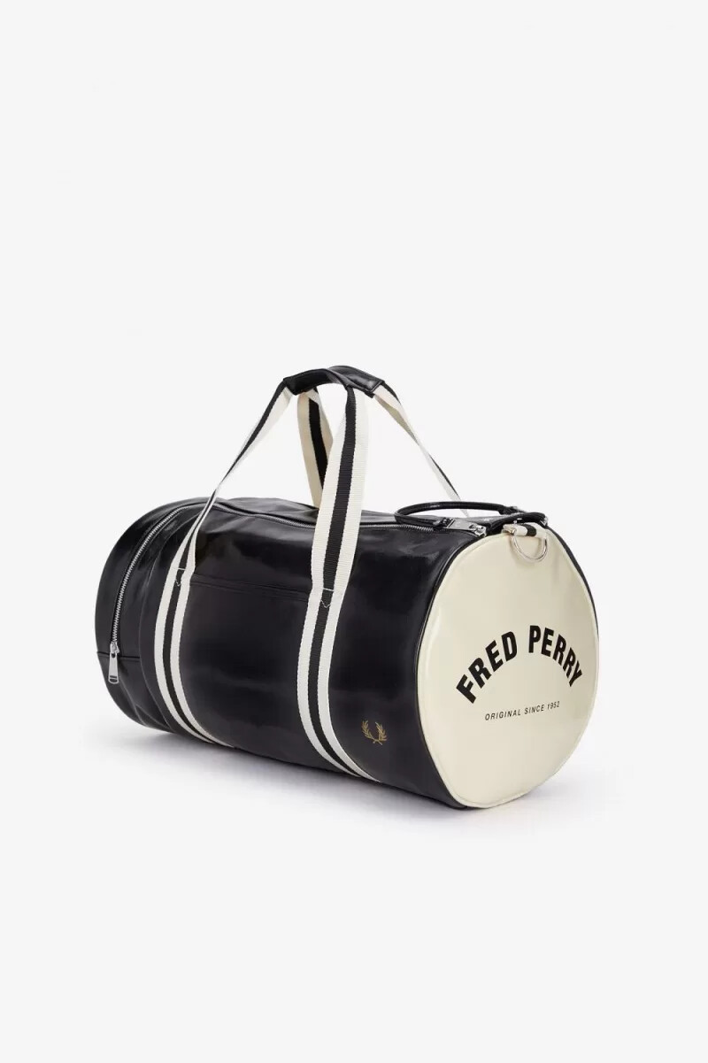 bolsos fred perry classic barrel para mujer color negro y beige
