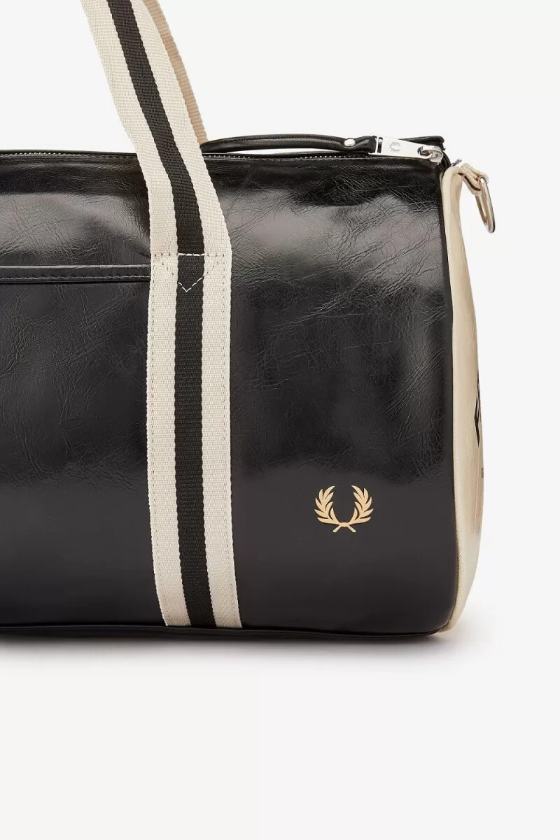 bolsos fred perry classic barrel para mujer color negro y beige