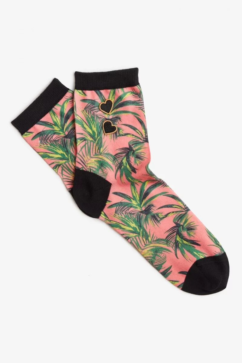 calcetines fred perry con estampado de palmeras para mujer en color coral