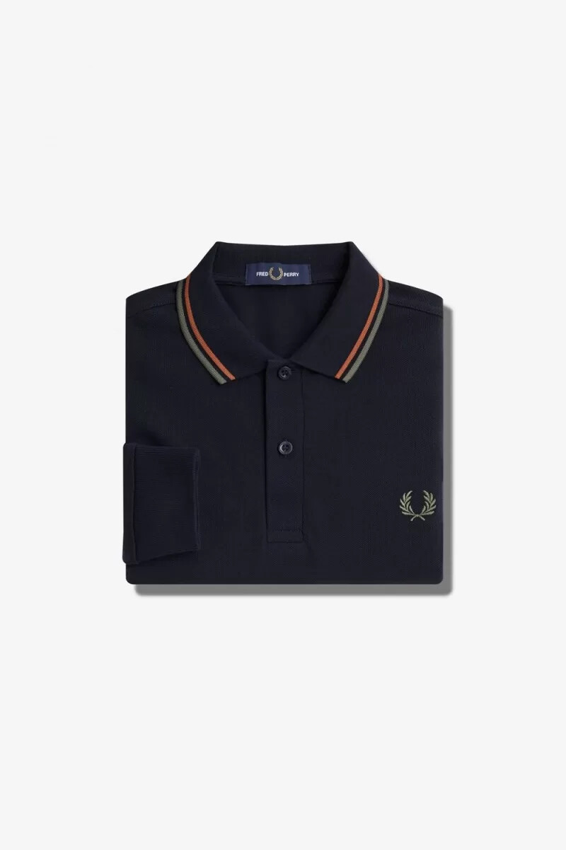 camisa fred perry m3636 para hombre color azul marino marrón y verde campo