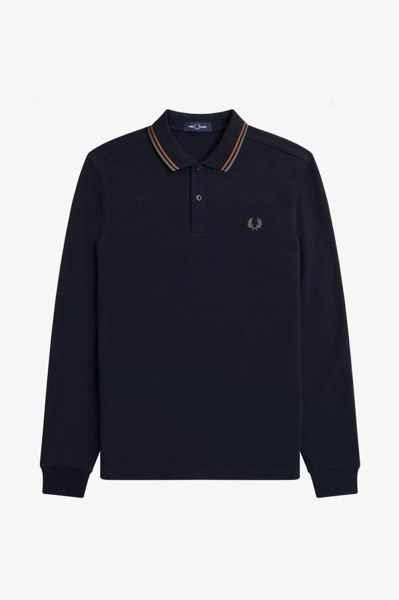camisa fred perry m3636 para hombre color azul marino marrón y verde campo