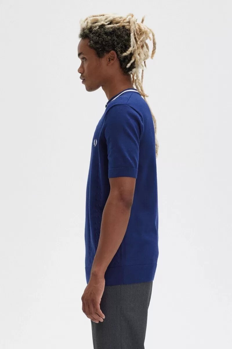 camisa henley de punto trenzado fred perry para hombre azul marino francés