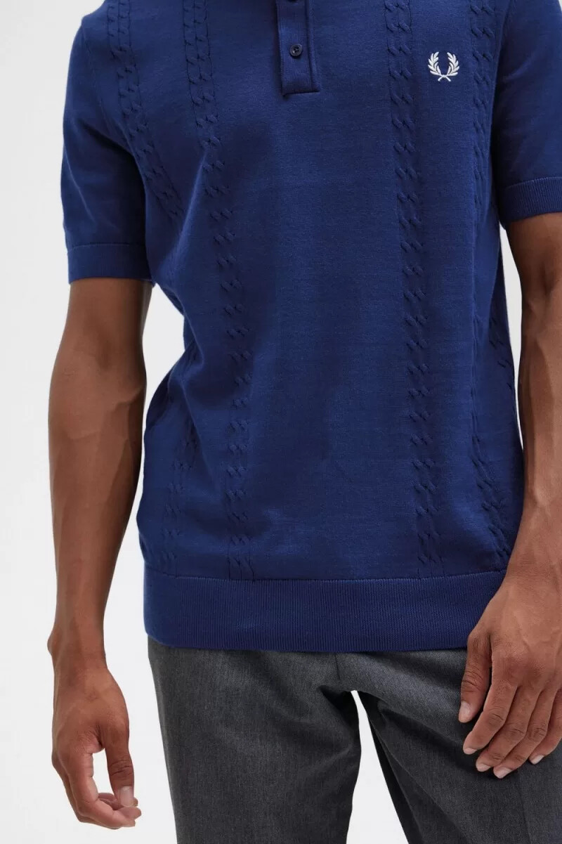 camisa henley de punto trenzado fred perry para hombre azul marino francés