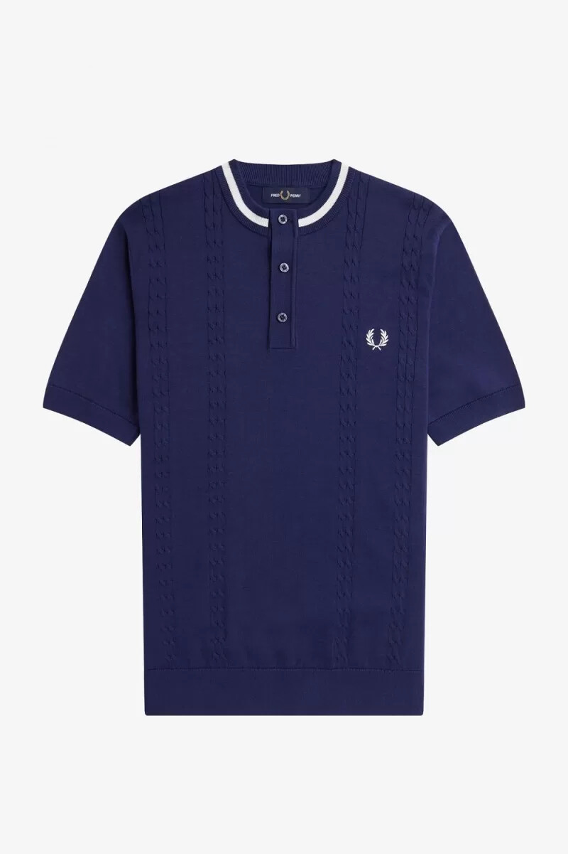 camisa henley de punto trenzado fred perry para hombre azul marino francés
