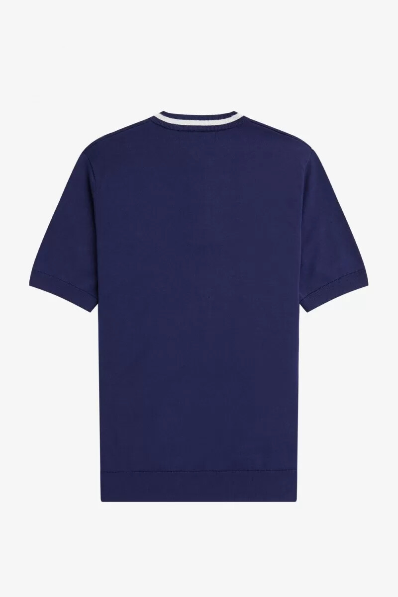 camisa henley de punto trenzado fred perry para hombre azul marino francés