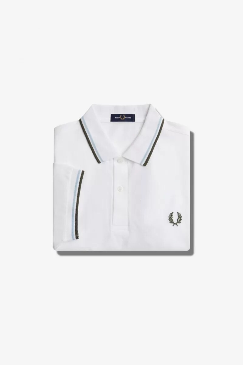 camisa fred perry m3600 para hombre color blanco aguamarina claro y verde campo
