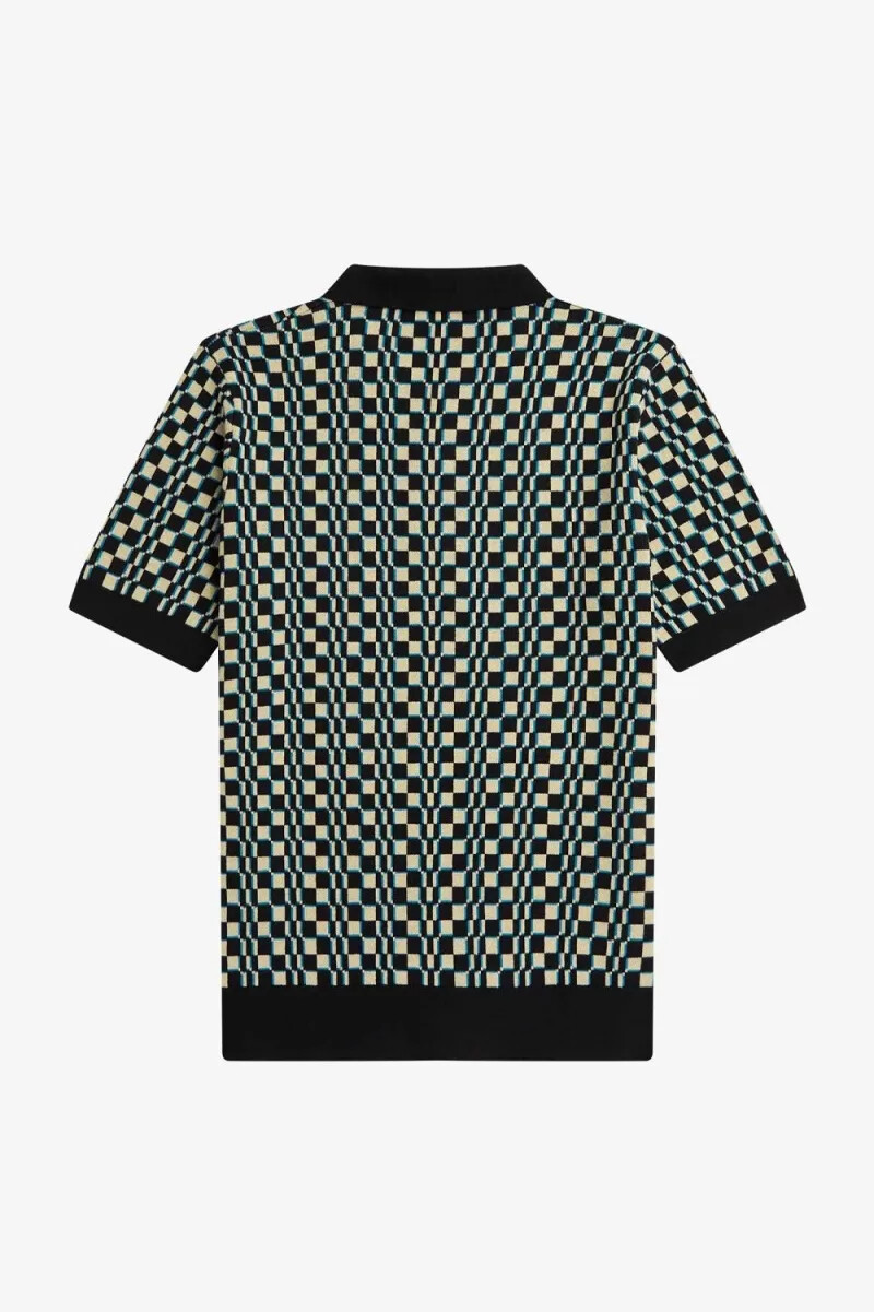 camisa de punto fred perry glitch chequerboard para hombre color menta claro y negro