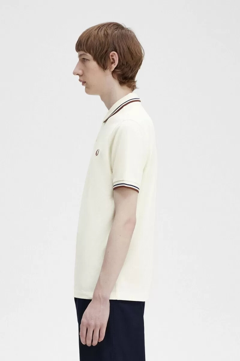 camisa fred perry m3600 para hombre color beige azul marino francés marrón whisky