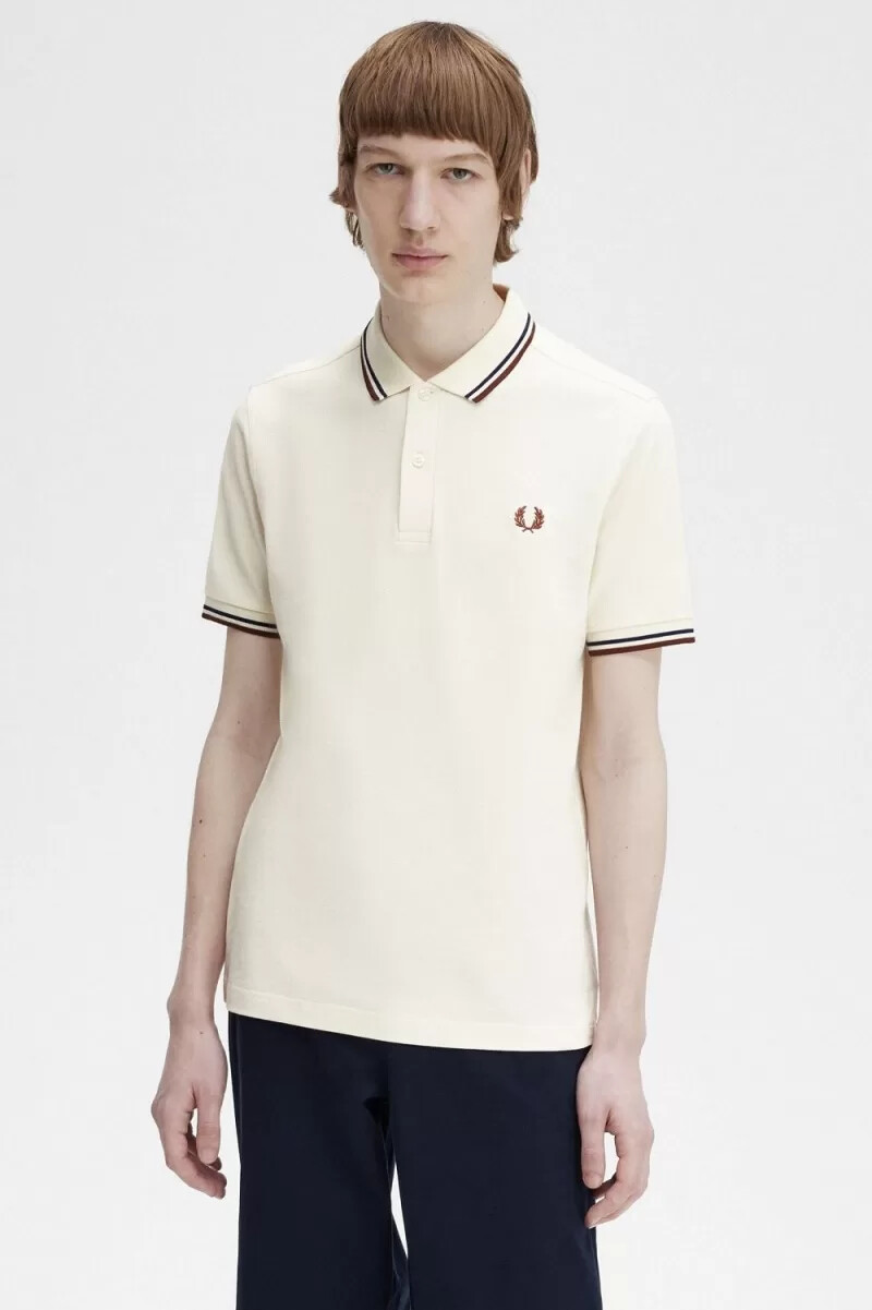 camisa fred perry m3600 para hombre color beige azul marino francés marrón whisky