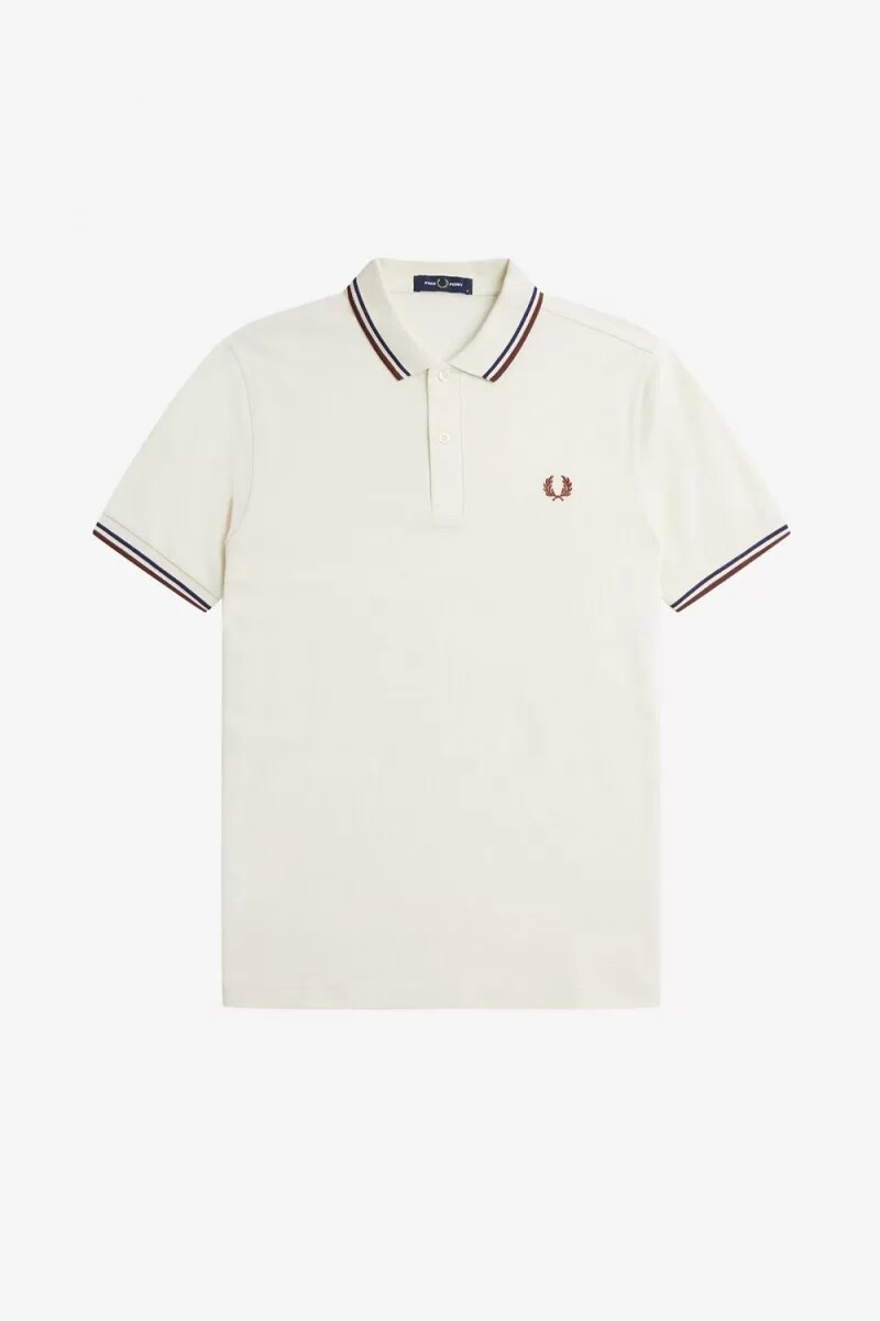 camisa fred perry m3600 para hombre color beige azul marino francés marrón whisky