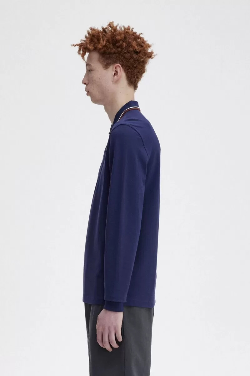 camisa fred perry m3636 para hombre color azul marino beige y marrón whisky