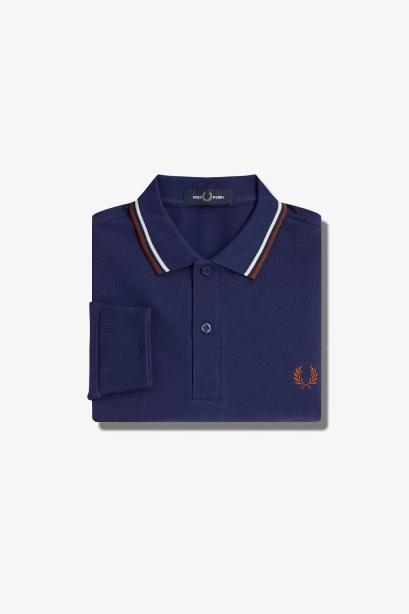 camisa fred perry m3636 para hombre color azul marino beige y marrón whisky
