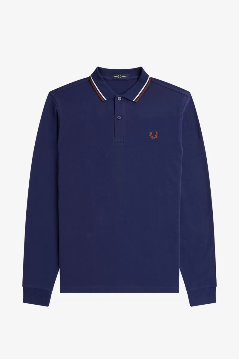 camisa fred perry m3636 para hombre color azul marino beige y marrón whisky