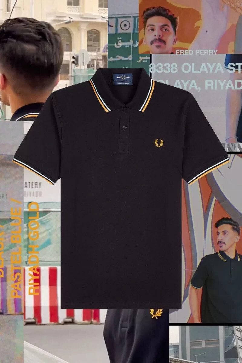 camisa fred perry m12 para hombre color negro azul pastel dorado riad