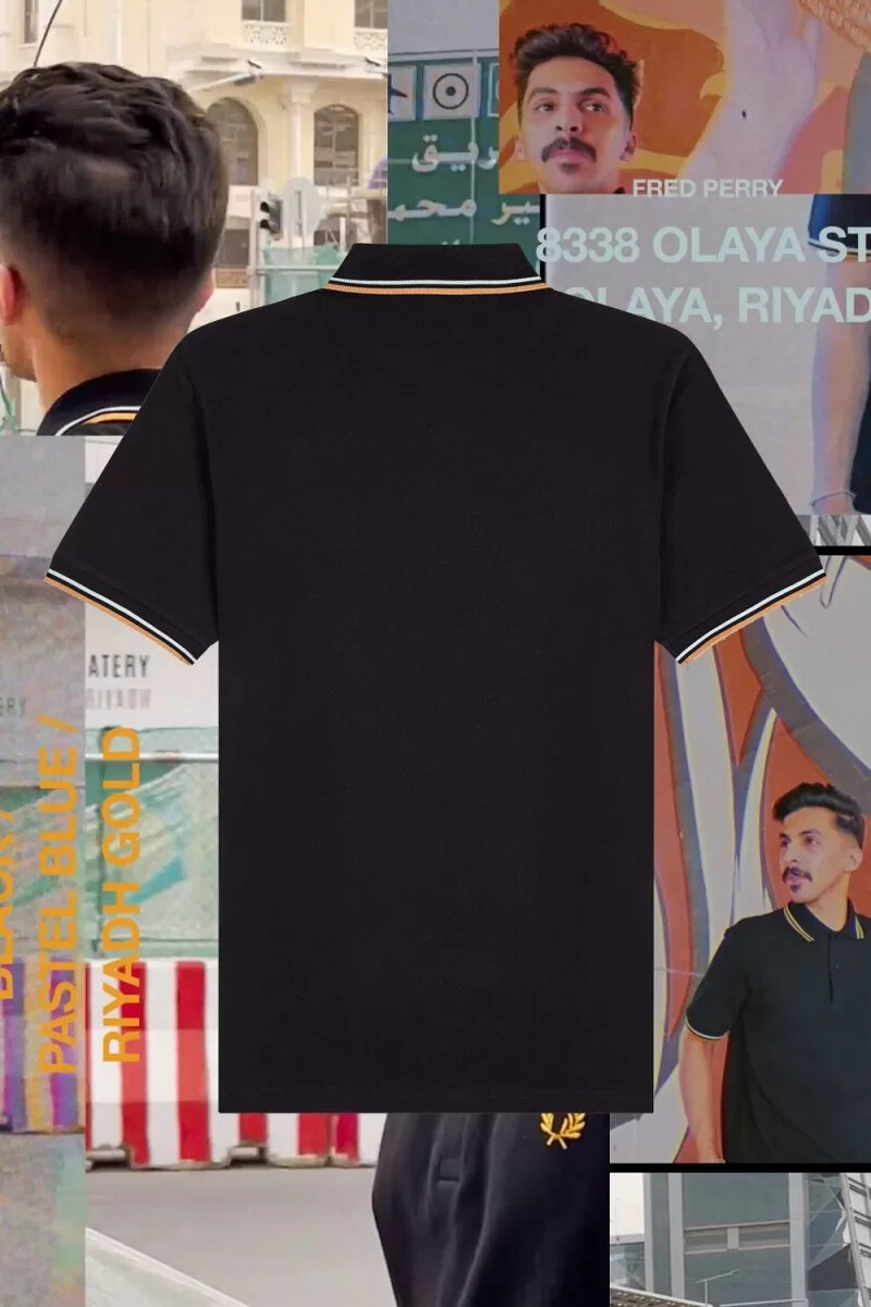 camisa fred perry m12 para hombre color negro azul pastel dorado riad