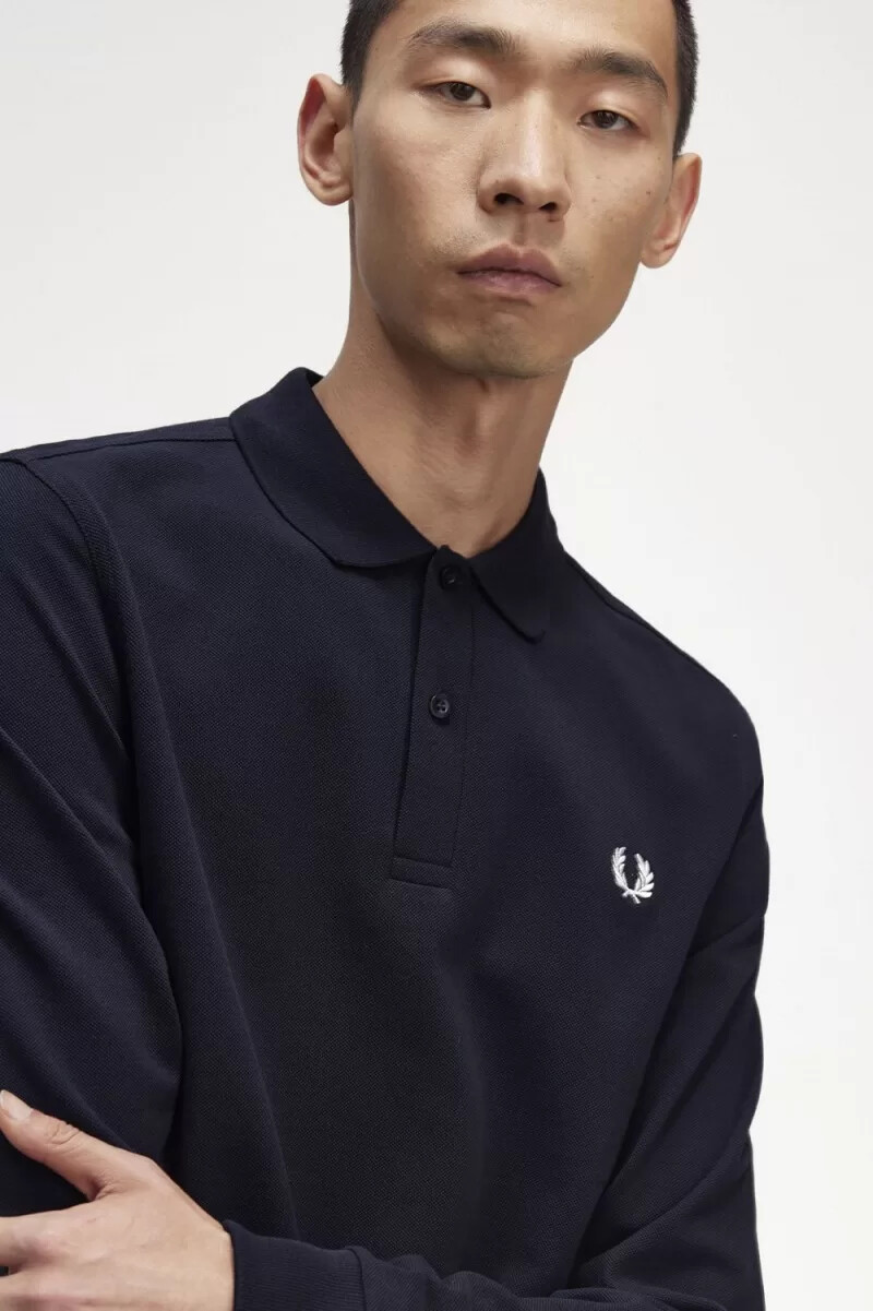 camisa fred perry m6006 para hombre azul marino y blanco