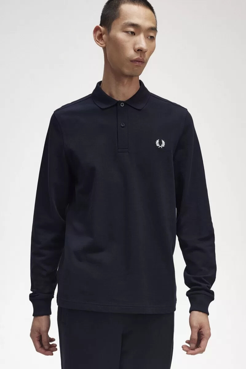 camisa fred perry m6006 para hombre azul marino y blanco