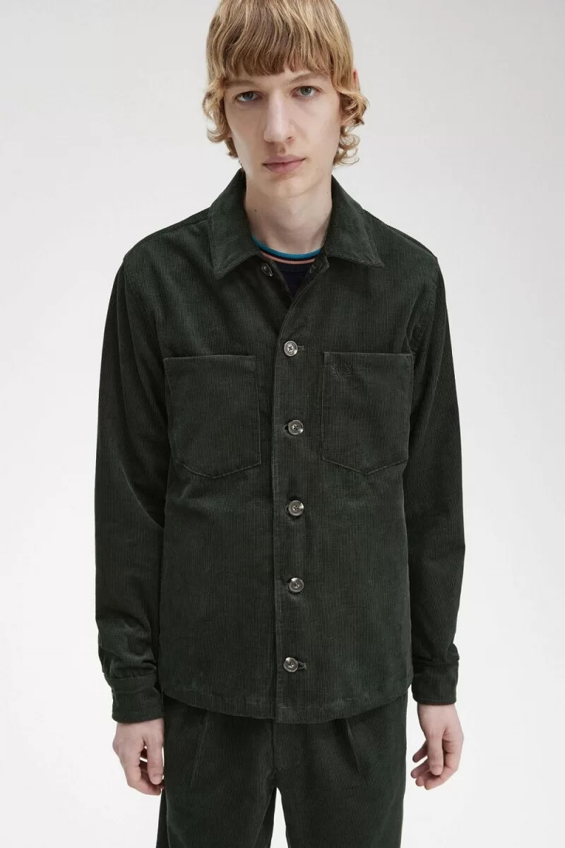 camisa fred perry waffle cord para hombre verde noche