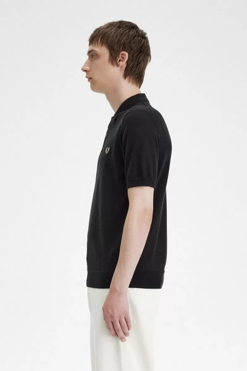 camisa clásica de punto fred perry para hombre color negro
