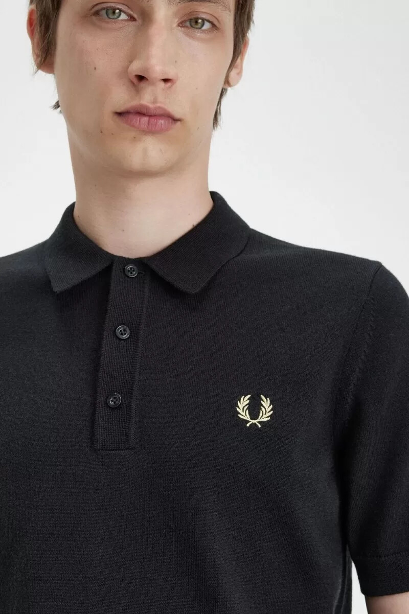 camisa clásica de punto fred perry para hombre color negro