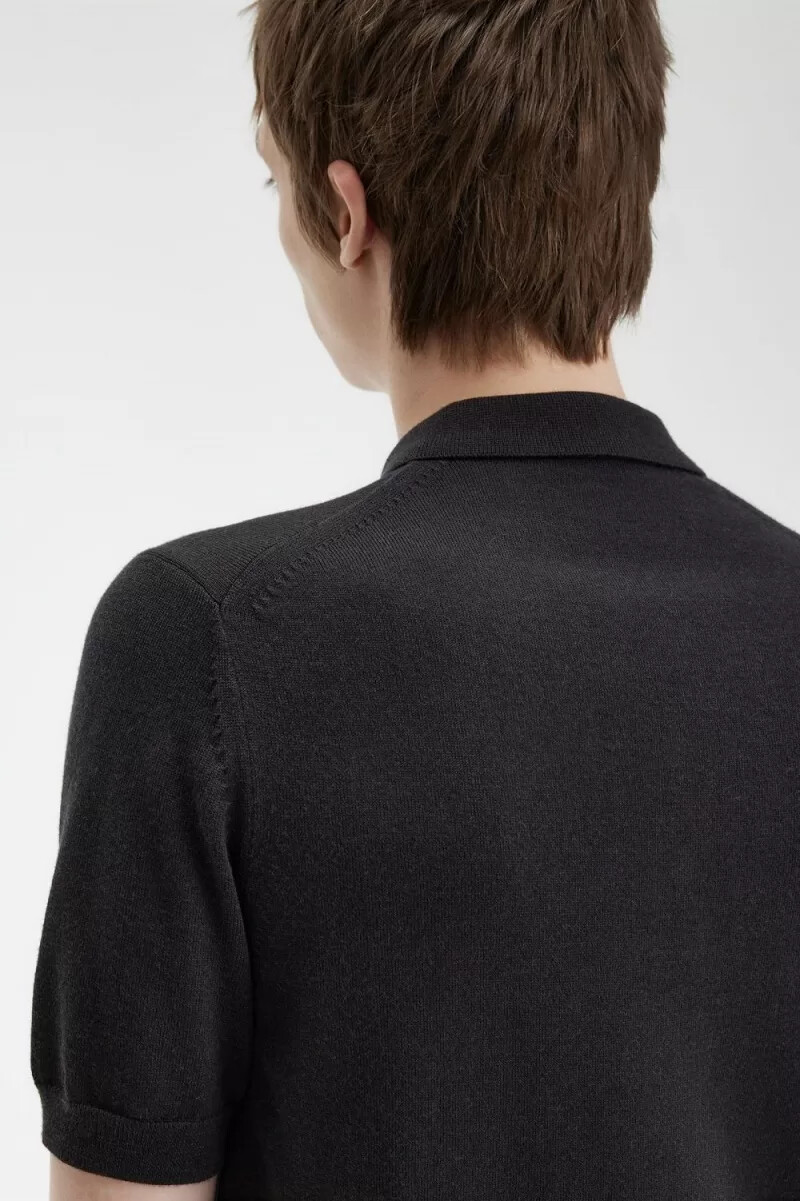 camisa clásica de punto fred perry para hombre color negro