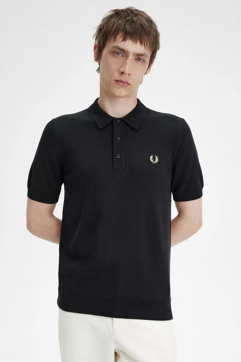 camisa clásica de punto fred perry para hombre color negro