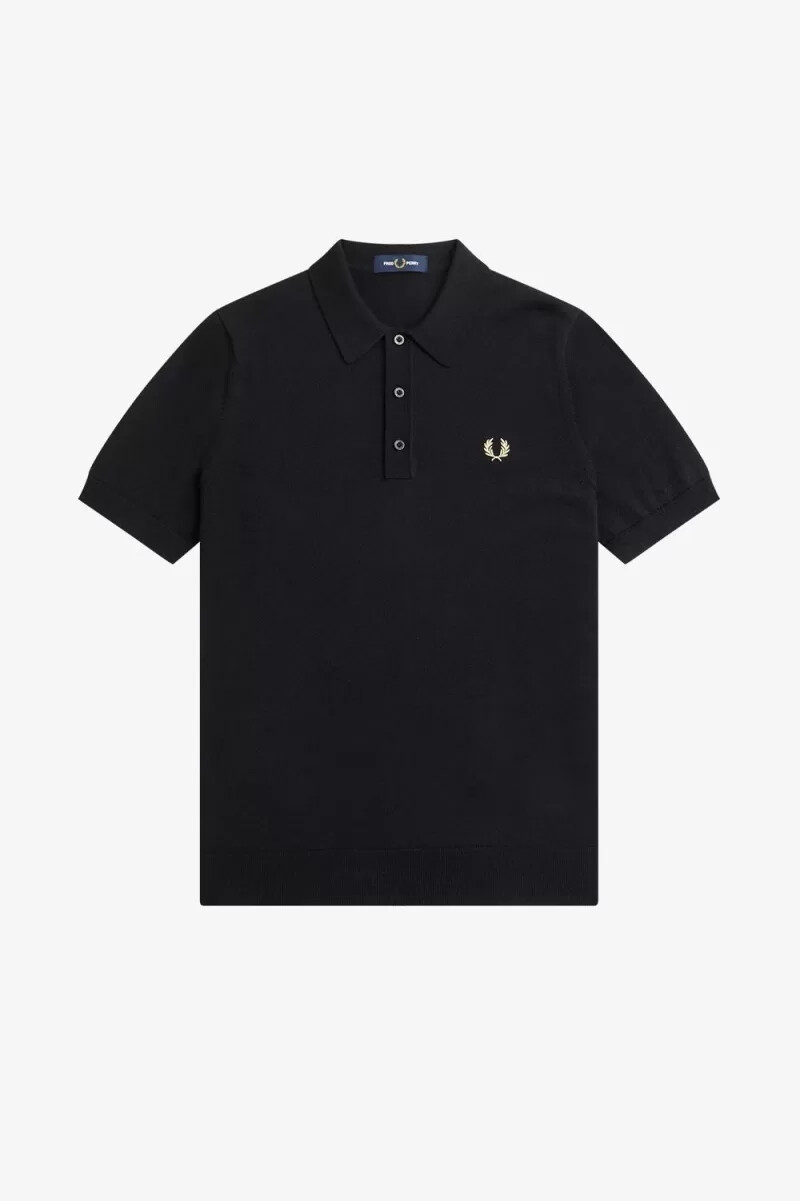 camisa clásica de punto fred perry para hombre color negro