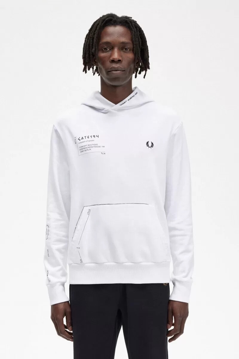 sudadera con capucha estampada fred perry para hombre color blanco