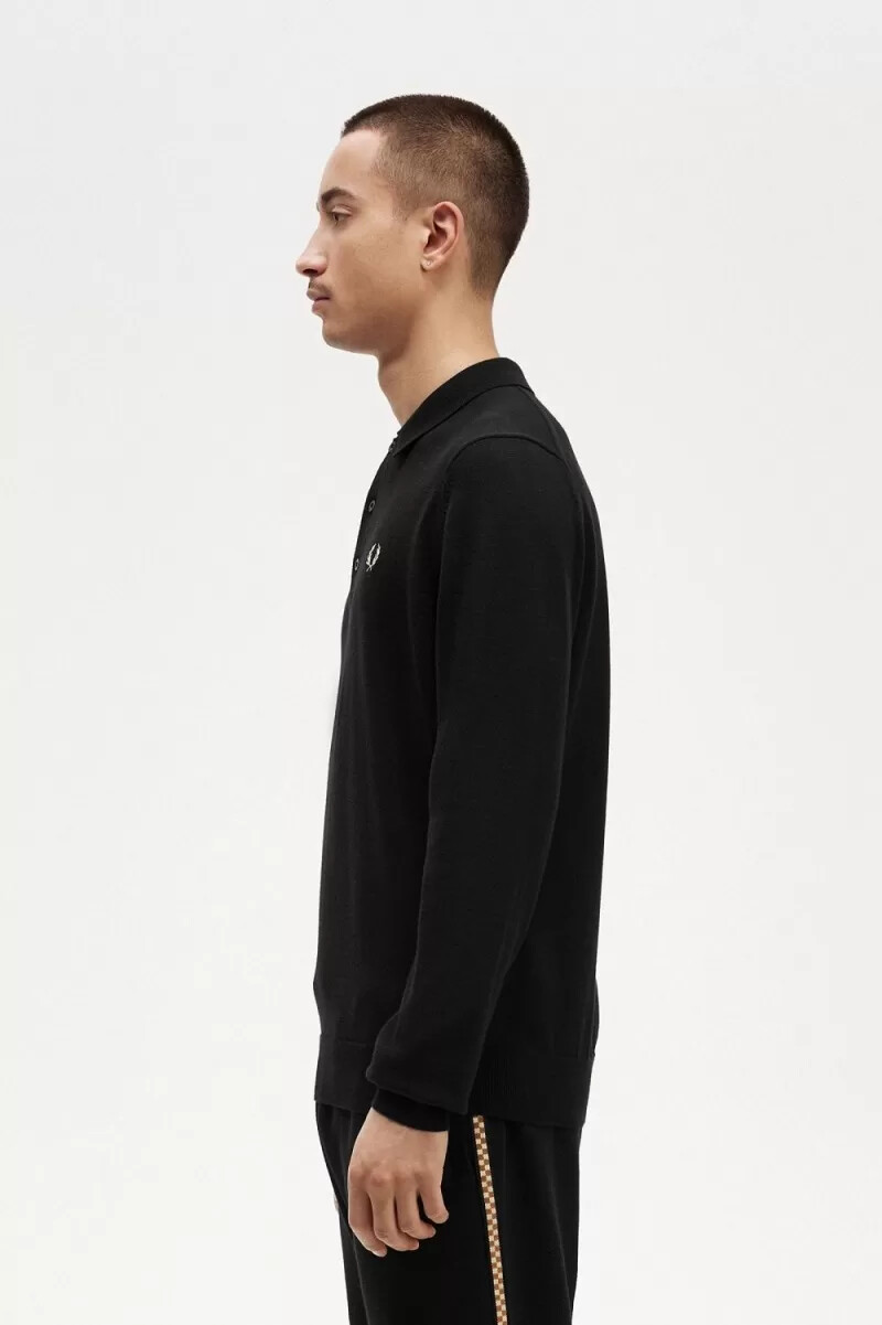 camisa de punto de manga larga fred perry para hombre negra