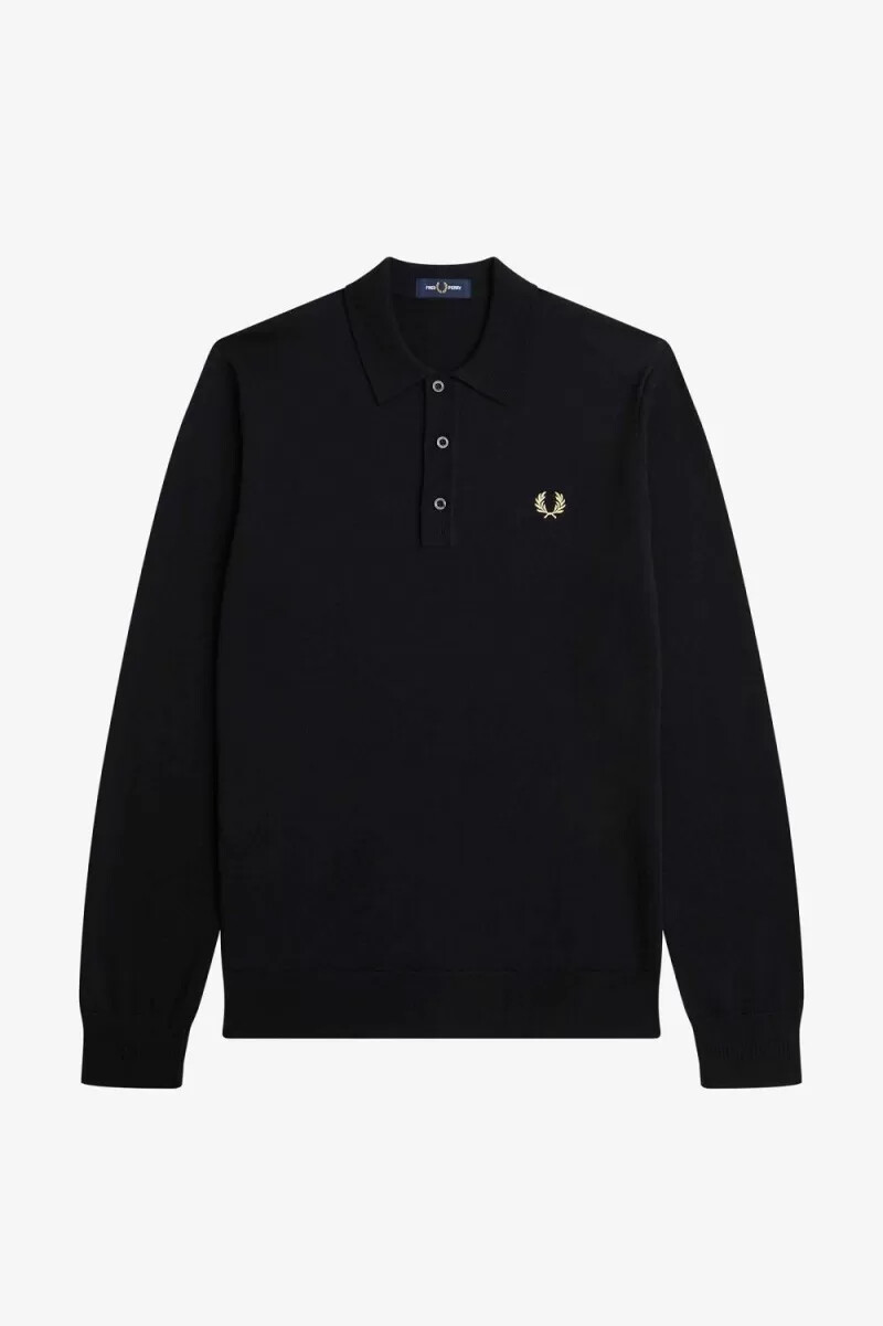 camisa de punto de manga larga fred perry para hombre negra