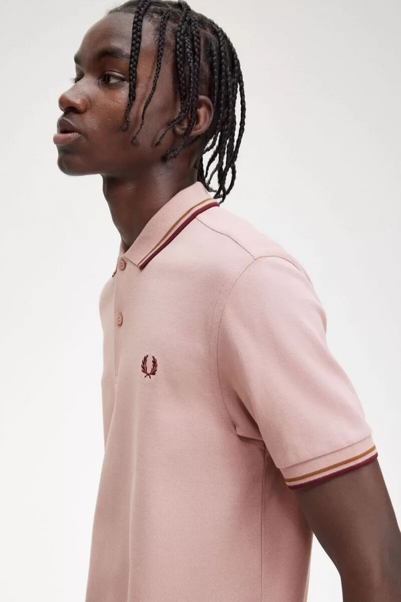 camisa fred perry m3600 para hombre color rosa polvoriento rosa marrón rojo vino