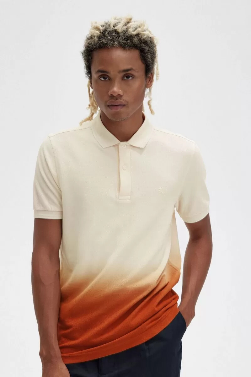 camisa fred perry ombre para hombre en tono melocotón sedoso