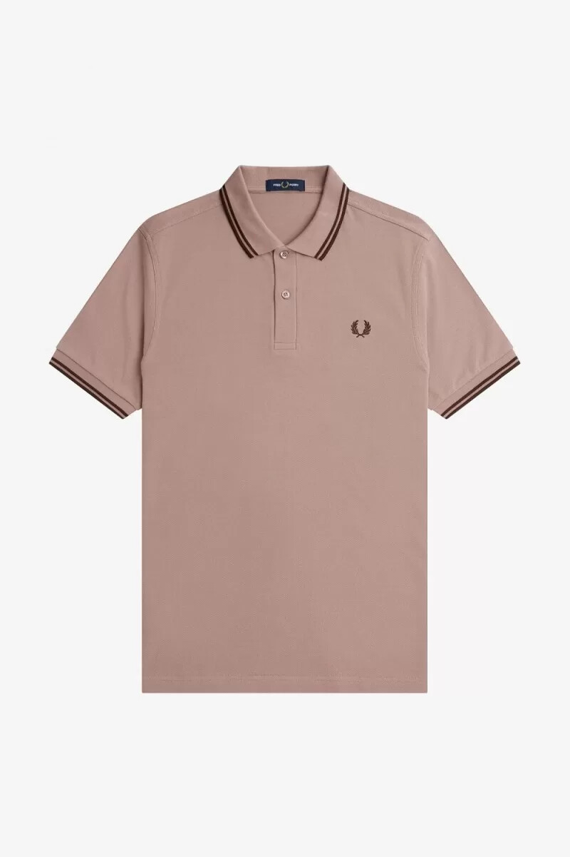 camisa fred perry m3600 para hombre color rosa oscuro y tabaco quemado