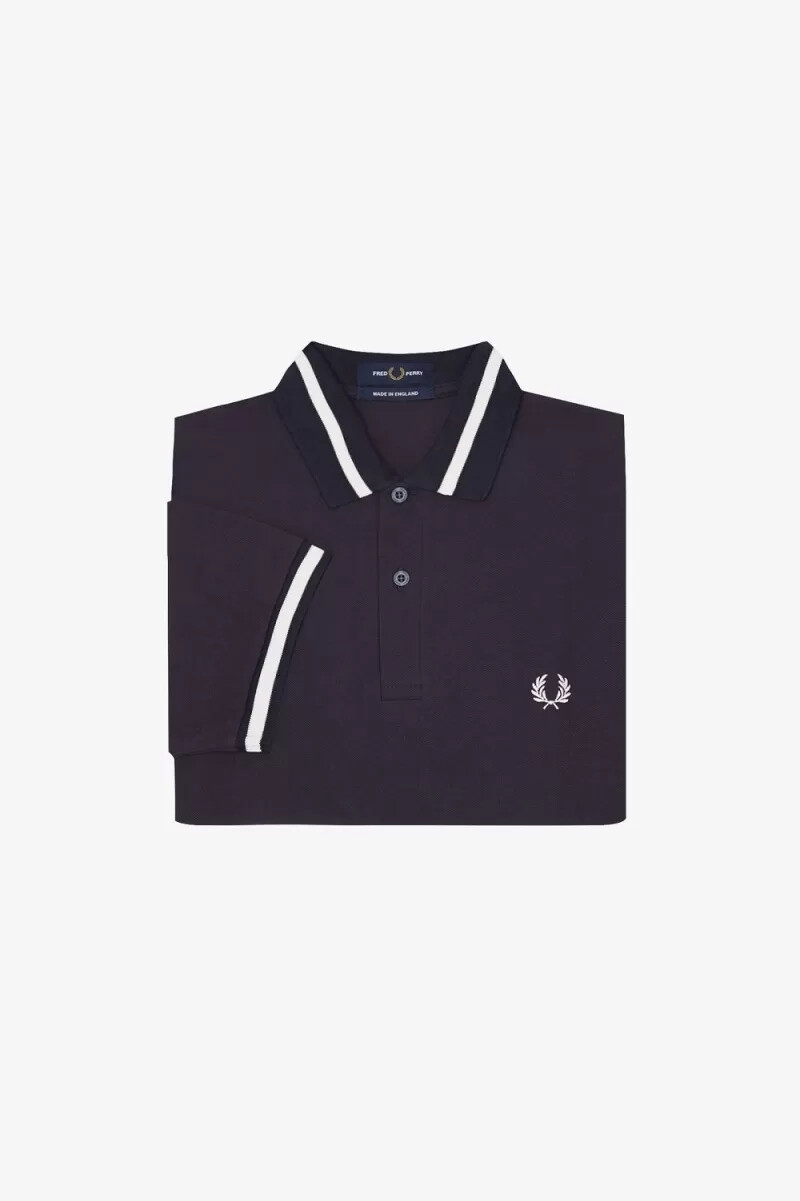 camisa fred perry m2 para hombre azul marino blanco nieve