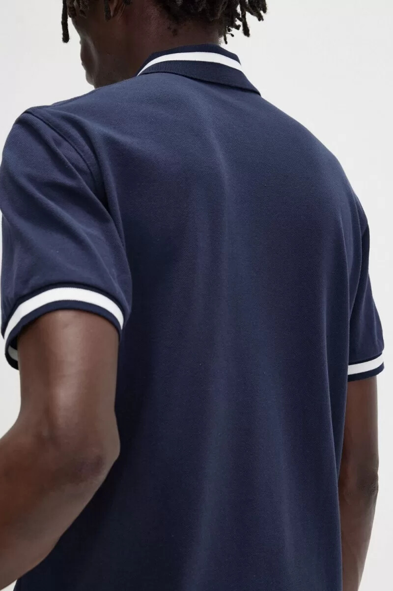 camisa fred perry m2 para hombre azul marino blanco nieve