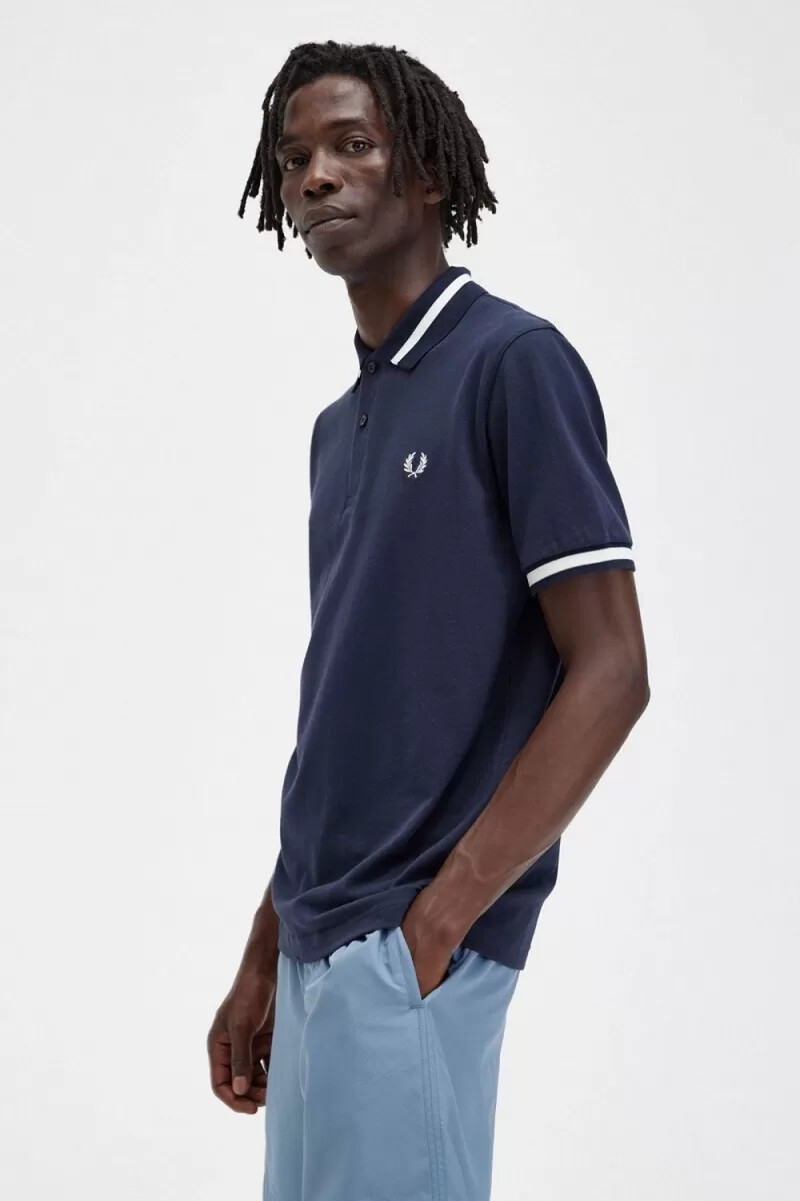 camisa fred perry m2 para hombre azul marino blanco nieve