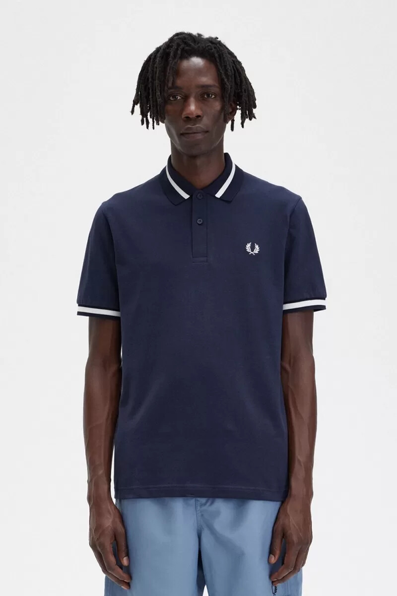 camisa fred perry m2 para hombre azul marino blanco nieve