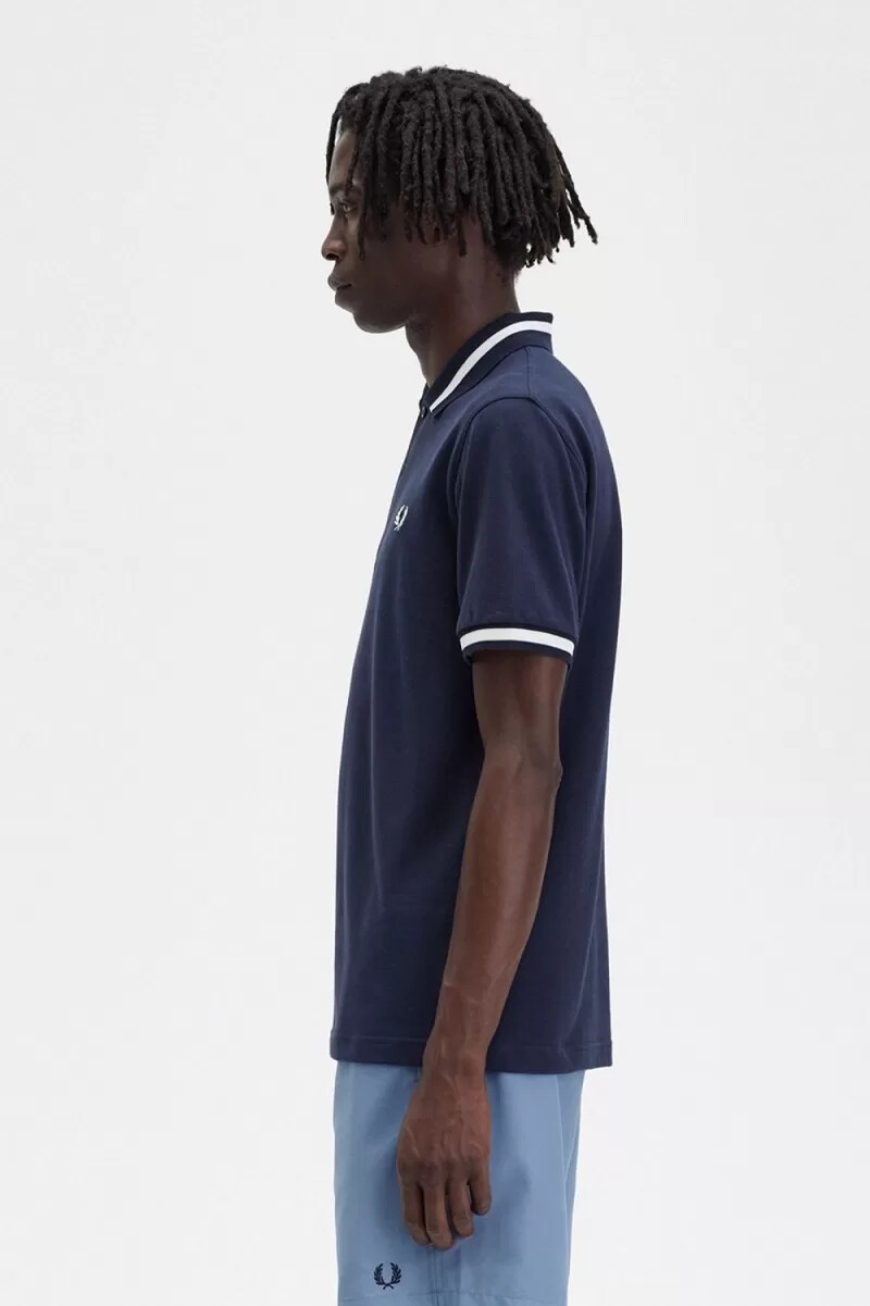 camisa fred perry m2 para hombre azul marino blanco nieve