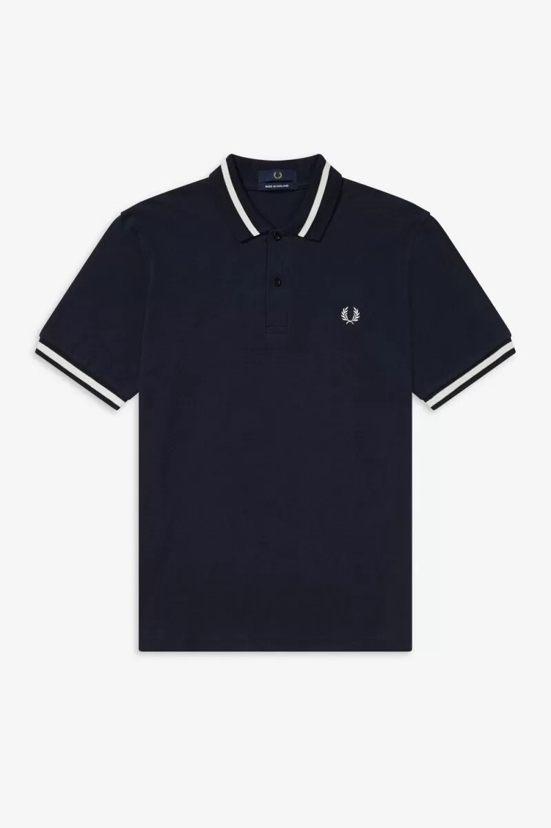 camisa fred perry m2 para hombre azul marino blanco nieve