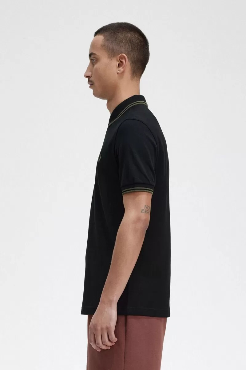 camisa fred perry m3600 para hombre color negro y verde campo