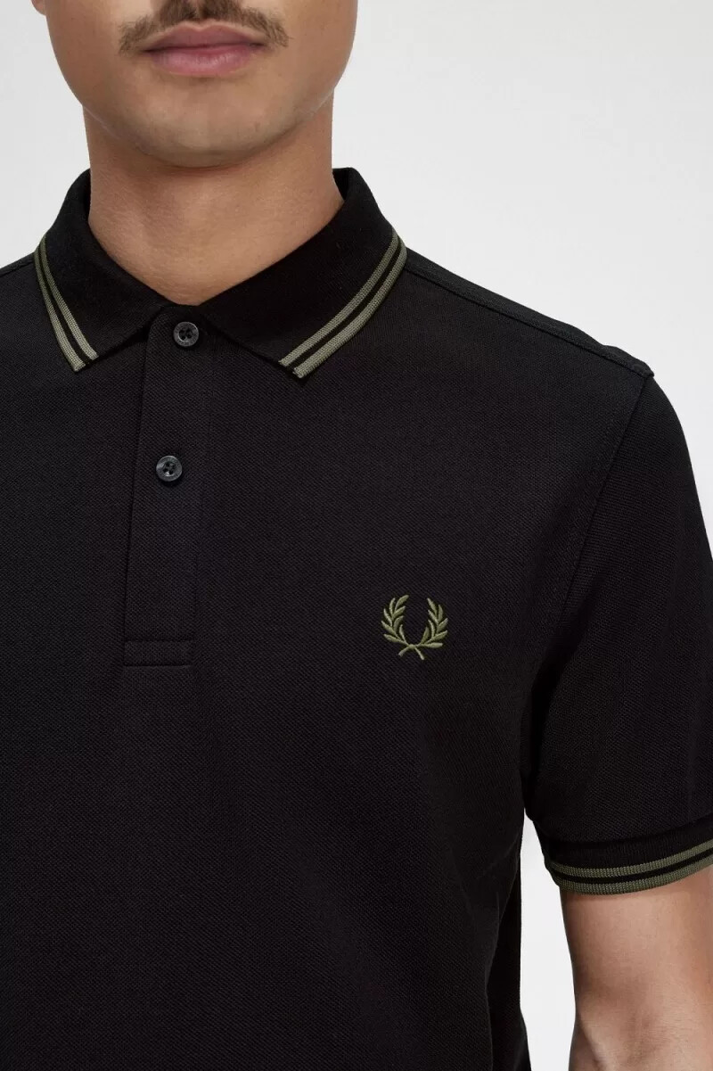camisa fred perry m3600 para hombre color negro y verde campo