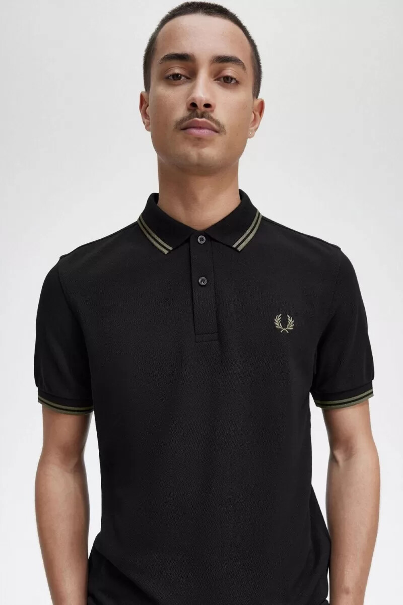 camisa fred perry m3600 para hombre color negro y verde campo
