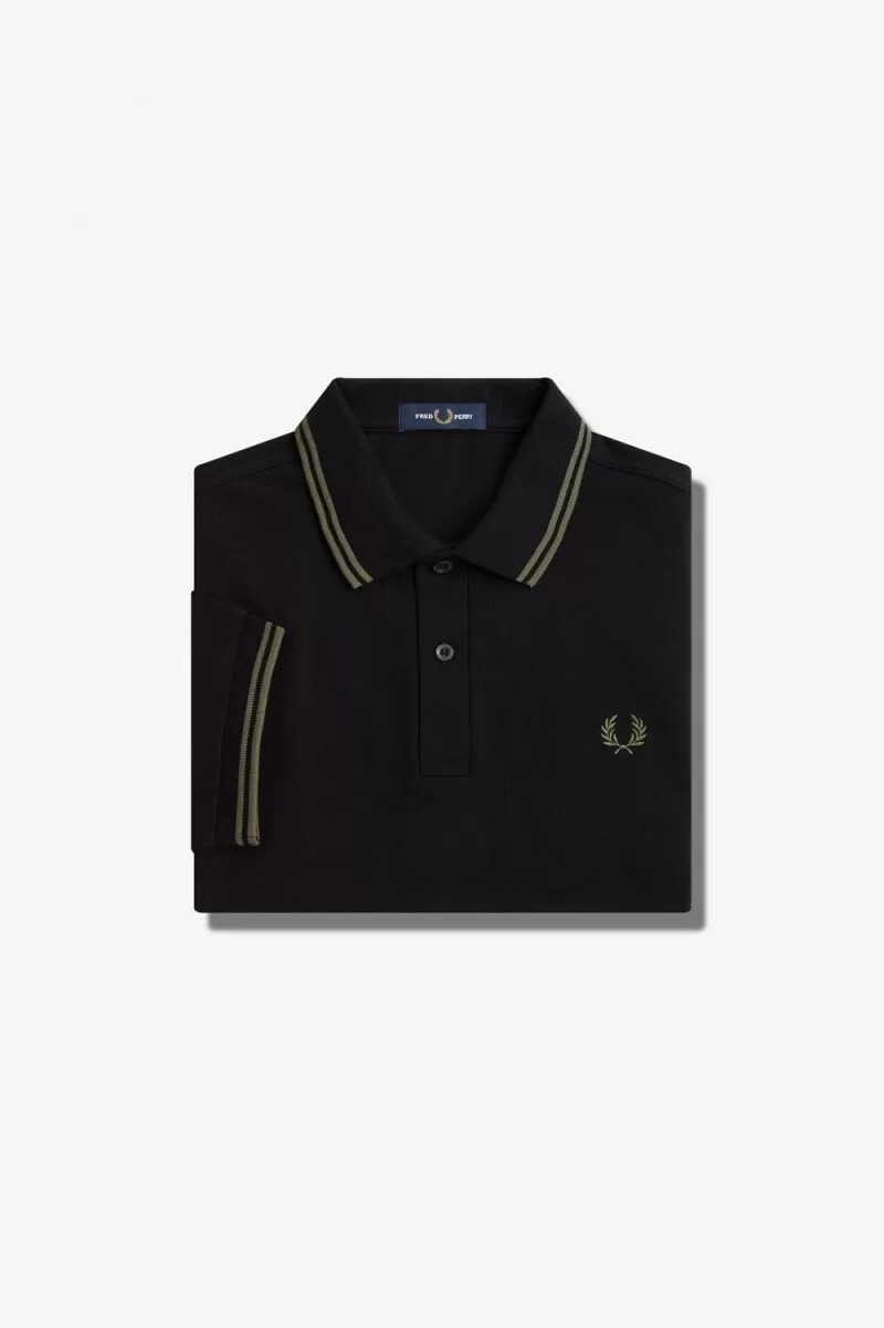 camisa fred perry m3600 para hombre color negro y verde campo