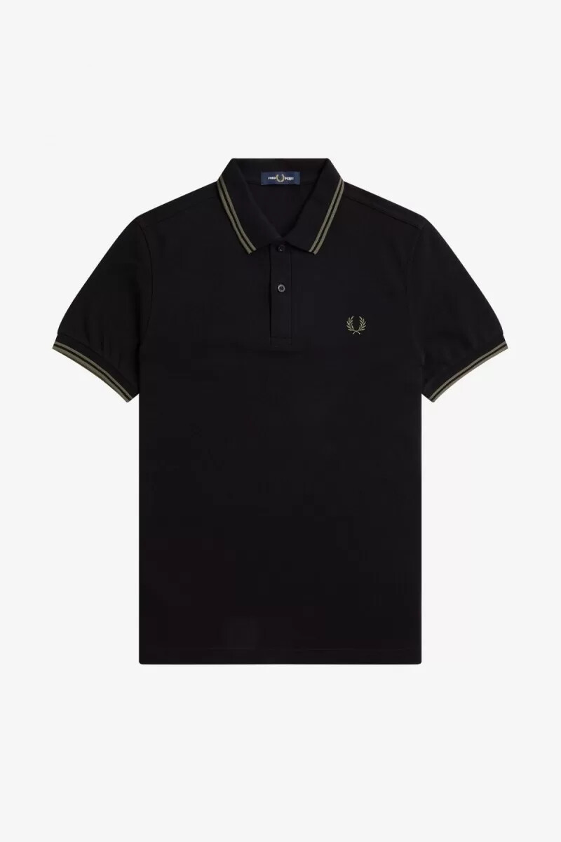 camisa fred perry m3600 para hombre color negro y verde campo