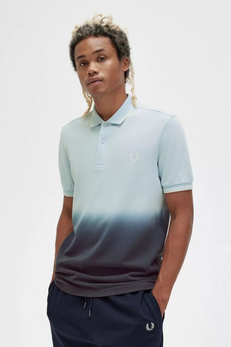 camisa fred perry ombre para hombre en color aguamarina claro