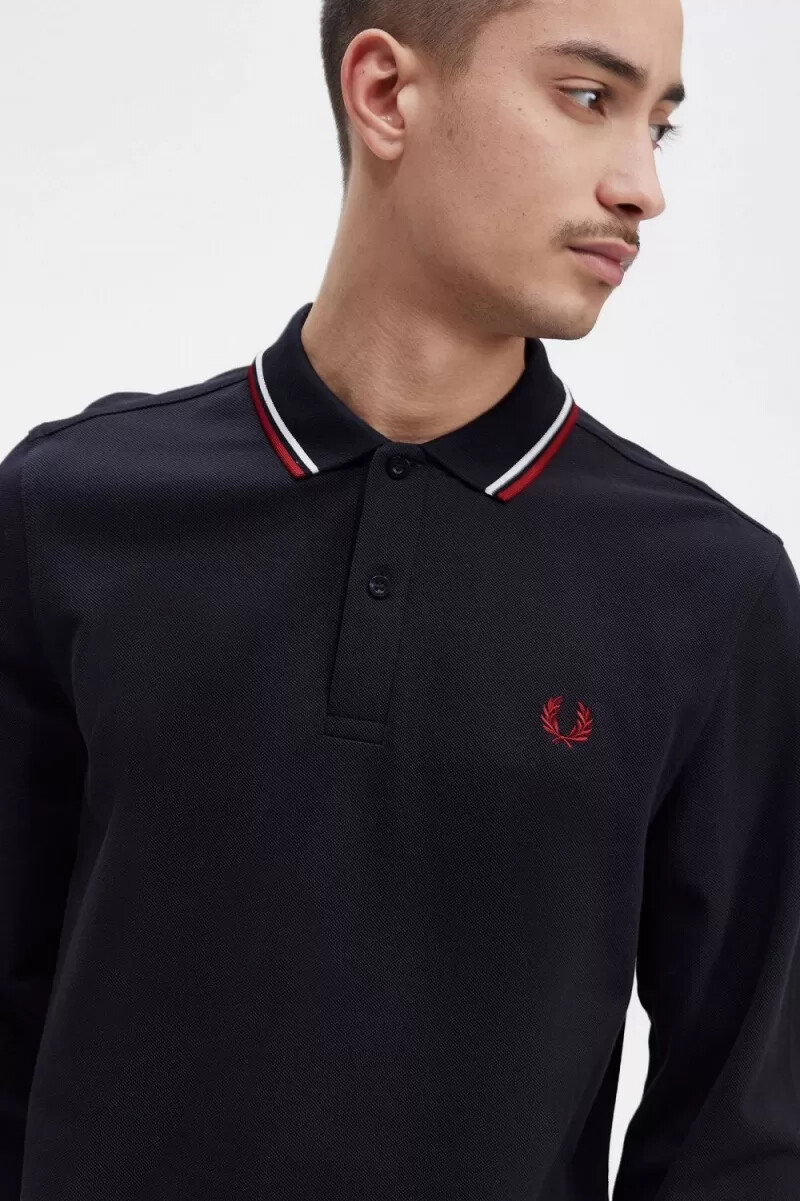 camisa fred perry m3636 para hombre azul marino blanco nieve rojo quemado