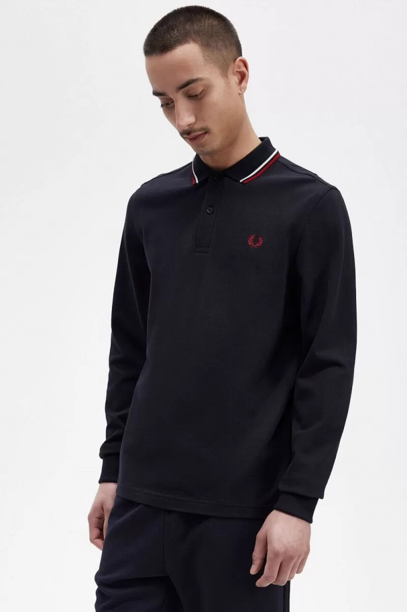 camisa fred perry m3636 para hombre azul marino blanco nieve rojo quemado