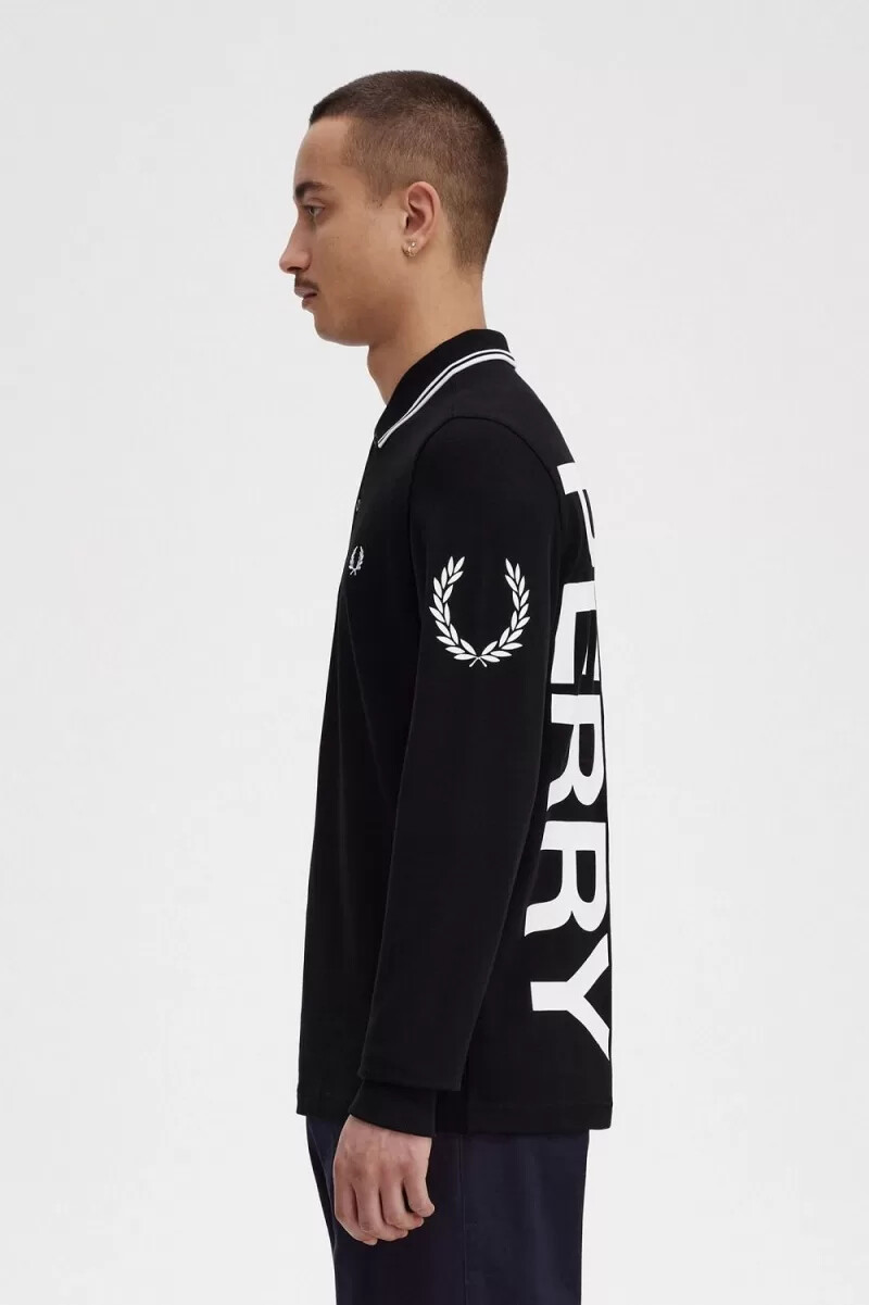 camisa de manga larga con gráfico llamativo de fred perry para hombre color negro