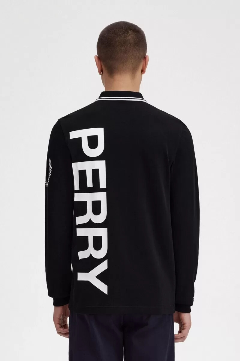 camisa de manga larga con gráfico llamativo de fred perry para hombre color negro